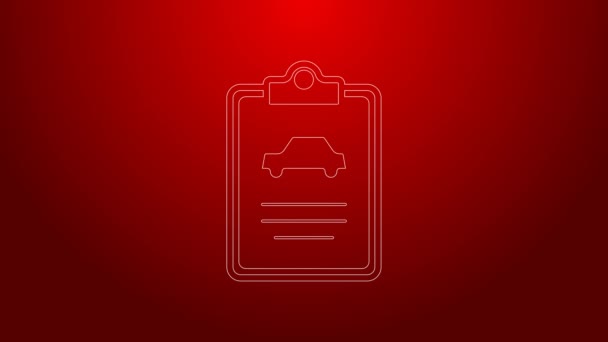 Línea verde Icono de inspección de coche aislado sobre fondo rojo. Servicio de coches. Animación gráfica de vídeo 4K — Vídeo de stock