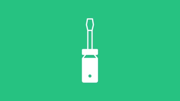 Biała ikona śrubokręta izolowana na zielonym tle. Symbol narzędzia serwisowego. 4K Animacja graficzna ruchu wideo — Wideo stockowe