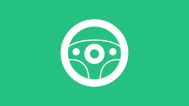 Witte Stuurwiel pictogram geïsoleerd op groene achtergrond. Autowiel icoon. 4K Video motion grafische animatie — Stockvideo