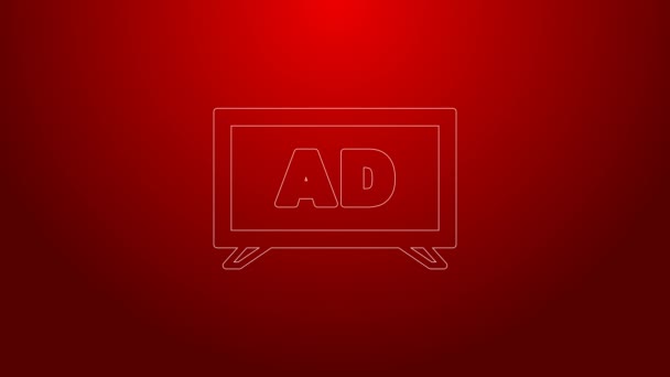 Kırmızı arkaplanda yeşil çizgi reklam simgesi izole edildi. Pazarlama ve tanıtım süreci kavramı. İlgili reklamlar. Sosyal medya reklamcılığı. 4K Video hareketli grafik canlandırması — Stok video