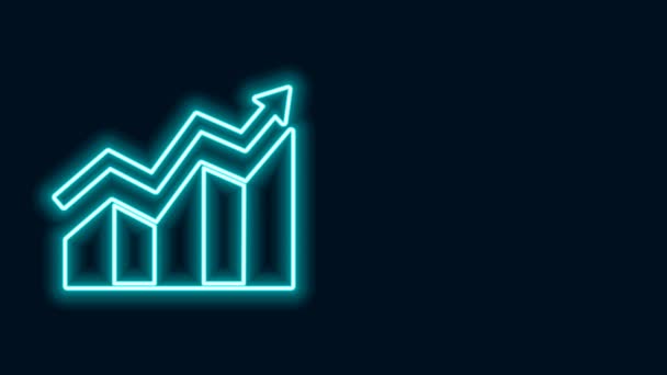 Gloeiende neon lijn Financiële groei verhogen pictogram geïsoleerd op zwarte achtergrond. Toenemende inkomsten. 4K Video motion grafische animatie — Stockvideo