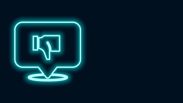 Glowing neon line Dislike in speech bubble icon isolated on black background. 4K Video motion graphic animation — Stock Video