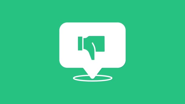 White Dislike en el icono de la burbuja del habla aislado sobre fondo verde. Animación gráfica de vídeo 4K — Vídeos de Stock