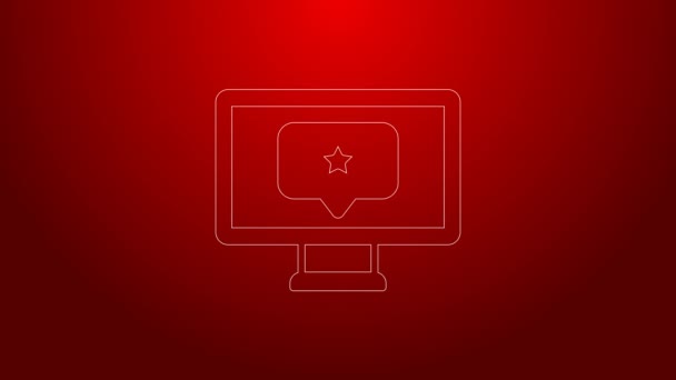 Green line Monitor with star icon isolated on red background. Favorite, best rating, award symbol. 4K Video motion graphic animation — Video Stock