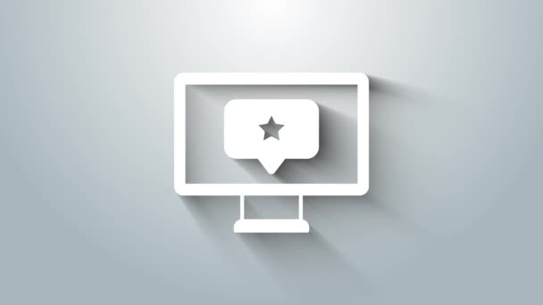 Monitor blanco con icono de estrella aislado sobre fondo gris. Favorito, mejor calificación, símbolo de premio. Animación gráfica de vídeo 4K — Vídeo de stock