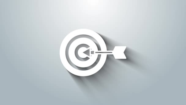 White Target financial goal concept icon isolated on grey background. Symbolic goals achievement, success. 4K Video motion graphic animation — Vídeo de Stock