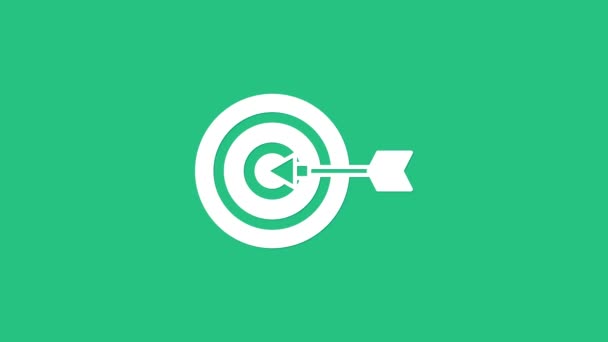 Иконка концепции финансовой цели White Target выделена на зеленом фоне. Достижение символических целей, успех. Видеографическая анимация 4K — стоковое видео