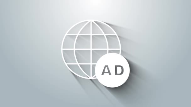 Λευκό εικονίδιο διαφήμισης απομονωμένο σε γκρι φόντο. Έννοια της διαδικασίας μάρκετινγκ και προώθησης. Αντιδραστικές διαφημίσεις. Διαφήμιση στα μέσα κοινωνικής δικτύωσης. 4K Γραφική κίνηση κίνησης βίντεο — Αρχείο Βίντεο