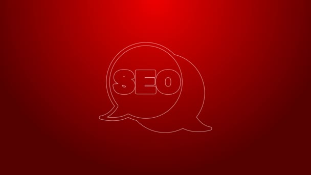 Green line SEO optimization icon isolated on red background. 4K Video motion graphic animation — Vídeo de Stock