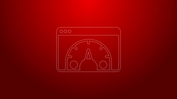 Green line Web analytics information and development website statistic icon isolated on red background. Analysis, management, marketing, research. 4K Video motion graphic animation — Vídeo de Stock