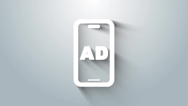 White Advertising icon isolated on grey background. Concept of marketing and promotion process. Responsive ads. Social media advertising. 4K Video motion graphic animation — Vídeo de Stock