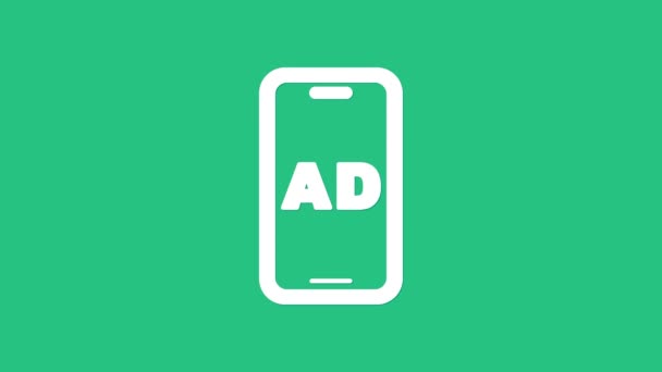 Icono de publicidad blanca aislado sobre fondo verde. Concepto de proceso de marketing y promoción. Anuncios sensibles. Publicidad en redes sociales. Animación gráfica de vídeo 4K — Vídeo de stock