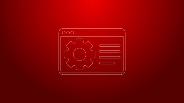 Green line Browser setting icon isolated on red background. Adjusting, service, maintenance, repair, fixing. 4K Video motion graphic animation — Vídeo de Stock