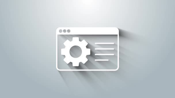 Значок настройки "Белый браузер" выделен на сером фоне. Регулировка, обслуживание, обслуживание, ремонт, фиксация. Видеографическая анимация 4K — стоковое видео
