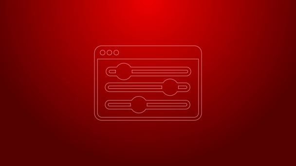 Green line Browser setting icon isolated on red background. Adjusting, service, maintenance, repair, fixing. 4K Video motion graphic animation — Vídeo de Stock
