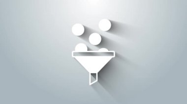 Beyaz Lider yönetim simgesi gri arkaplanda izole edildi. Paralı huni. Hedef müşteri iş konsepti. 4K Video hareketli grafik canlandırması