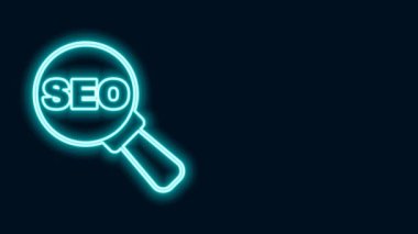 Parlayan neon hattı SEO optimizasyon simgesi siyah arkaplanda izole edildi. 4K Video hareketli grafik canlandırması