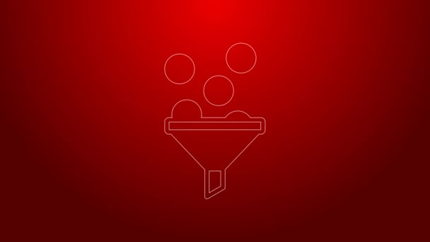 Green line Lead management icon isolated on red background. Funnel with money. Target client business concept. 4K Video motion graphic animation — Stock Video