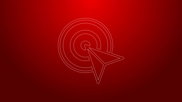 Green line Target financial goal concept icon isolated on red background. Symbolic goals achievement, success. 4K Video motion graphic animation — Vídeo de Stock