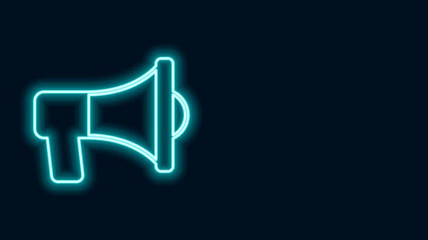 Leuchtendes Neonzeilen-Megafon-Symbol isoliert auf schwarzem Hintergrund. Lautsprecherzeichen. 4K Video Motion Grafik Animation — Stockvideo