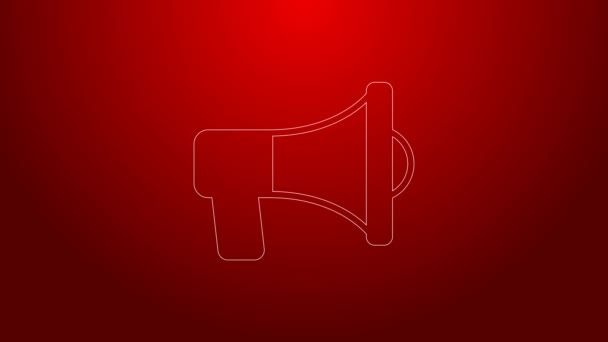 Green line Megaphone icon isolated on red background. Speaker sign. 4K Video motion graphic animation — Stock Video