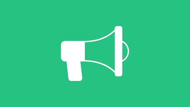 Witte Megafoon pictogram geïsoleerd op groene achtergrond. Speaker teken. 4K Video motion grafische animatie — Stockvideo