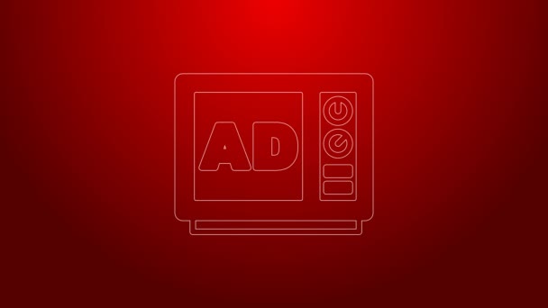 Green line Advertising icon isolated on red background. Concept of marketing and promotion process. Responsive ads. Social media advertising. 4K Video motion graphic animation — Video Stock