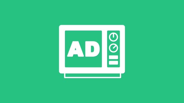 White Advertising icon isolated on green background. Concept of marketing and promotion process. Responsive ads. Social media advertising. 4K Video motion graphic animation — Αρχείο Βίντεο