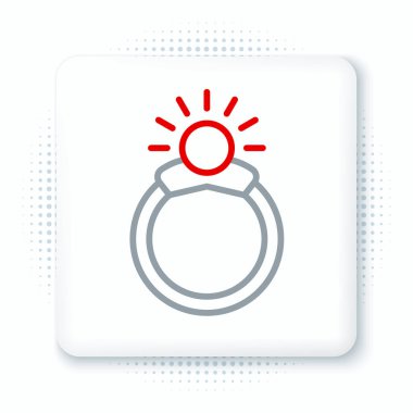 Çizgi Fantezi sihirli taş yüzük beyaz arka planda izole edilmiş mücevher simgesi. Renkli taslak konsepti. Vektör