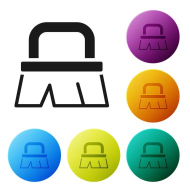 Temizlik simgesi için siyah fırça beyaz arkaplanda izole edildi. Simgeleri renk daire düğmelerine ayarla. Vektör