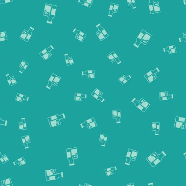 Süt ve cam ikonlu yeşil kapaklı cam şişe yeşil arka planda izole edilmiş pürüzsüz desen. Vektör