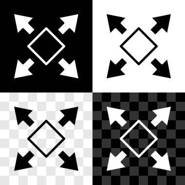 Siyah ve beyaz, şeffaf arkaplanda birçok yönlü ok simgesi ayır. Vektör