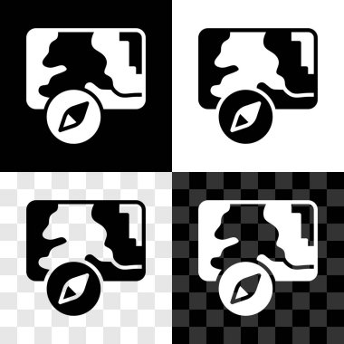 Şehir haritası yön bulma simgesini siyah beyaz ve şeffaf arkaplanda izole et. Mobil Uygulama Arayüzü tasarımı. Coğrafi konsept. Vektör