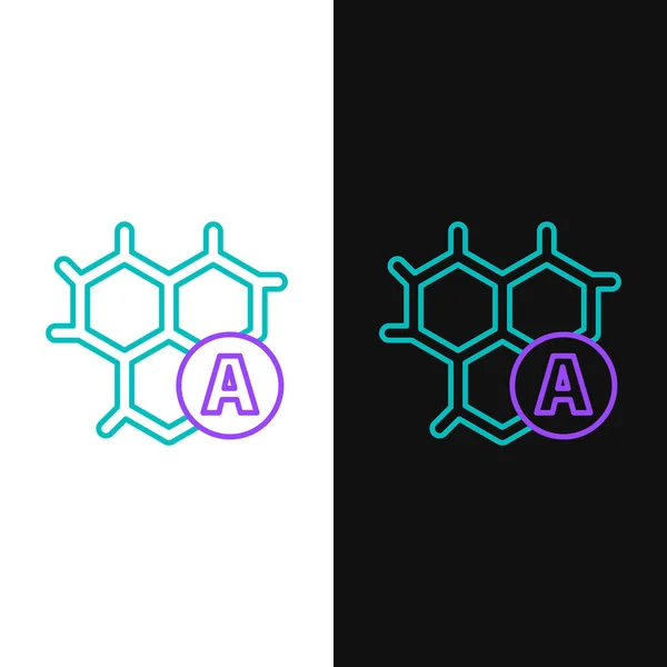 Line Chemical formula icon isolated on white and black background. Abstract hexagon for innovation medicine, health, research and science. Colorful outline concept. Vector — Stock Vector