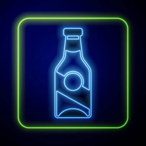 Leuchtende neonfarbene Bierflaschen-Ikone auf blauem Hintergrund. Vektor — Stockvektor