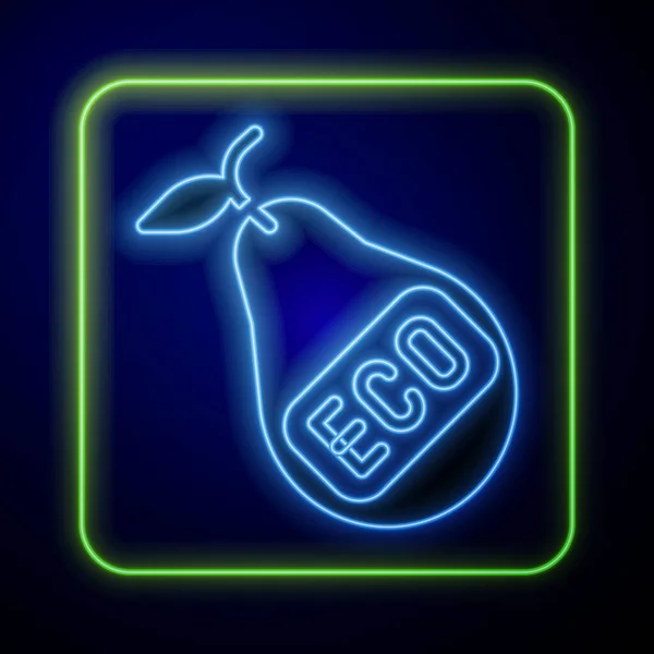 Gloeiende neon Gezonde biologische eco vegetarische voedsel peer pictogram geïsoleerd op blauwe achtergrond. Fruit met bladsymbool. Gezond, ecologisch, biologisch, fruit. Vector — Stockvector