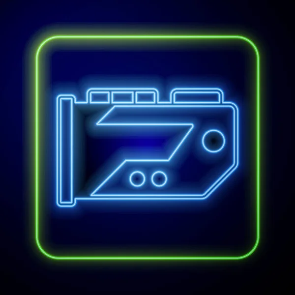 Светящийся неоновый значок видеокарты изолирован на синем фоне. Вектор — стоковый вектор