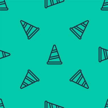 Mavi çizgi parti şapka ikonu yeşil arka planda kusursuz desen izole etti. Doğum günü şapkası. Mutlu Noeller ve mutlu yıllar. Vektör