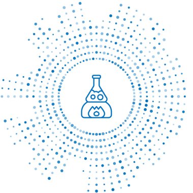 Mavi çizgi cam test tüpü yangın ısıtıcı üzerinde deney ikonu beyaz arka planda izole. Laboratuvar ekipmanları. Soyut çember rastgele noktalar. Vektör