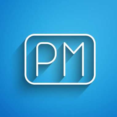 Mavi arkaplanda beyaz çizgi günü simgesi izole edildi. Zaman sembolü. Uzun gölge. Vektör