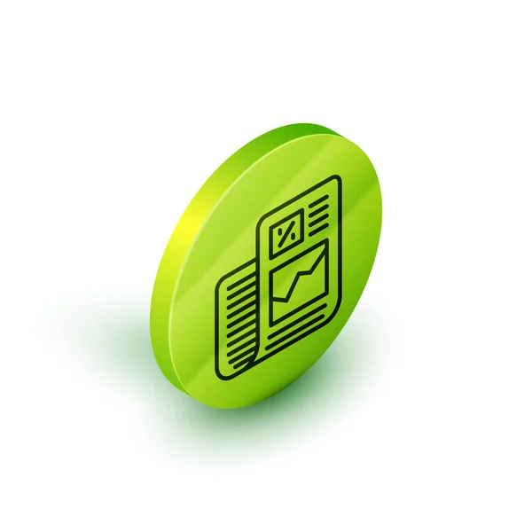 Isometrisk linje Business Finance rapport ikon isolerad på vit bakgrund. Revision och analys, dokument, plan symbol. Grön cirkel knapp. Vektor — Stock vektor