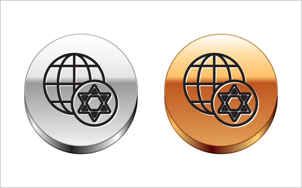 Black line World Globe e Israel icono aislado sobre fondo blanco. Botón círculo plata-oro. Vector — Archivo Imágenes Vectoriales