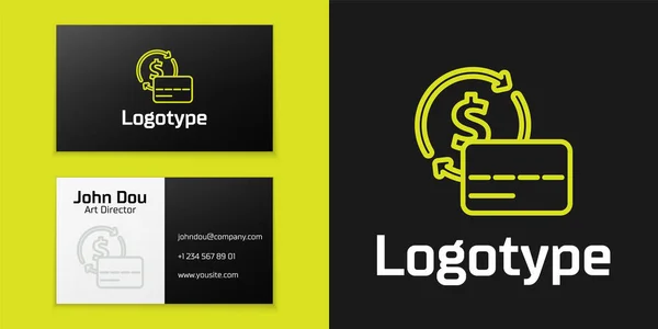 Logotype line Icono de tarjeta de crédito aislado sobre fondo negro. Pago en línea. Retiro de efectivo. Operaciones financieras. Señal de compra. Elemento de plantilla de diseño de logotipo. Vector — Vector de stock