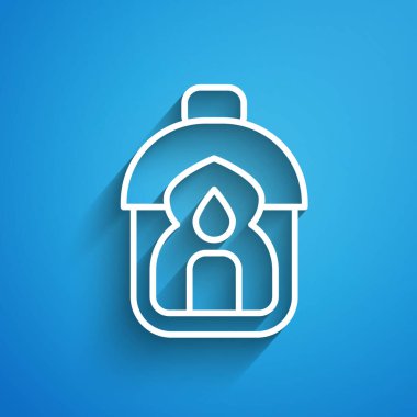 Beyaz çizgi Ramazan Kareem fener ikonu mavi arkaplanda izole edildi. Uzun gölge. Vektör