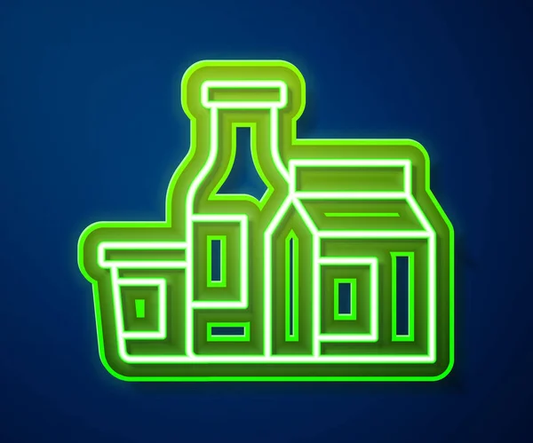 Zářící neonová čára Ikona mléčného výrobku izolovaná na modrém pozadí. Vektor — Stockový vektor