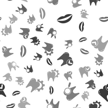 Gülümseyen dudaklar, diş taraması, diş beyazlatma konsepti ve diş tedavisi prosedürünü kusursuz desen üzerine ayarla. Vektör