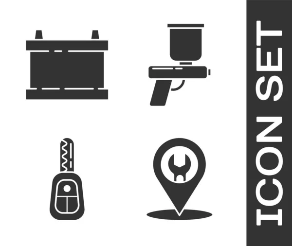 Set Service de voiture, Batterie de voiture, Clé de voiture avec télécommande et icône de pistolet de peinture. Vecteur — Image vectorielle