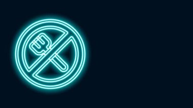 Parlayan neon hattı Ramazan oruç simgesi siyah zemin üzerinde izole edildi. Dini oruç. 4K Video hareketli grafik canlandırması