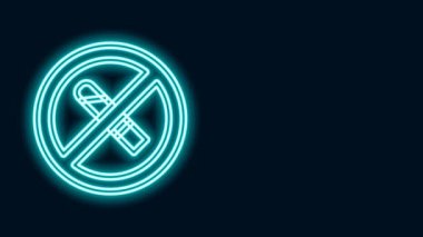 Parlayan neon hattı Siyah arkaplanda sigara içilmeyen simge. Sigara sembolü. 4K Video hareketli grafik canlandırması