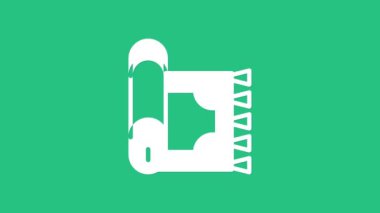 Beyaz geleneksel halı kültürü ramazan Arap kutlama ikonu yeşil arka planda izole edilmiş. 4K Video hareketli grafik canlandırması